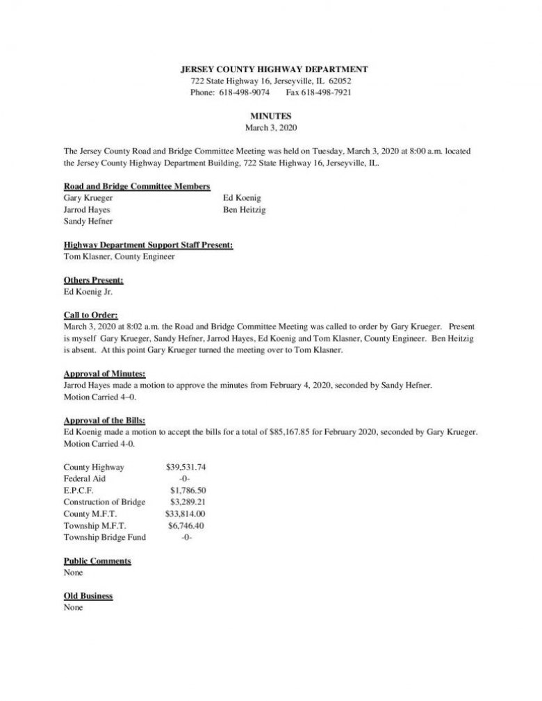 Road & Bridge Committee Meeting Minutes - March 3, 2020 Pg. 1